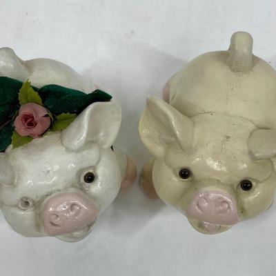 Two Stout Pig Figurines Chalkware