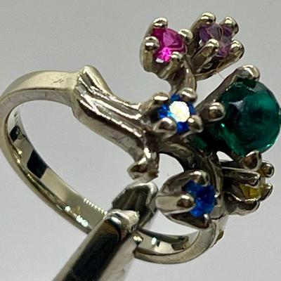 14K Gold Plated Ring with 5 Colorful Stones