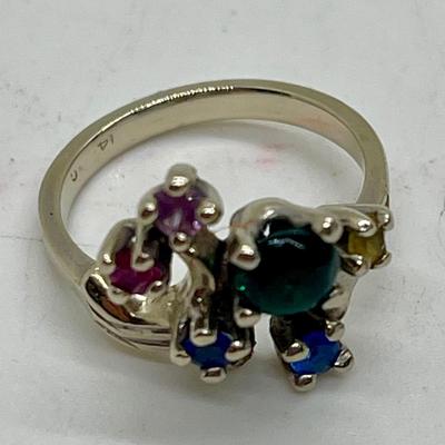14K Gold Plated Ring with 5 Colorful Stones