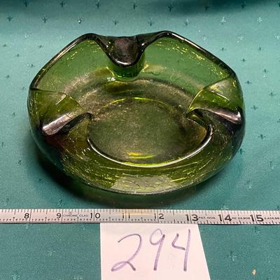 Vintage Green Crackle Glass Viking Ashtray