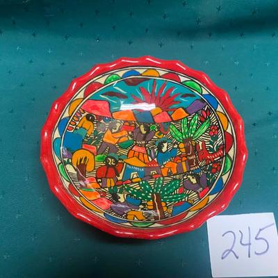 Vintage Mexican Folk Art Story Bowl