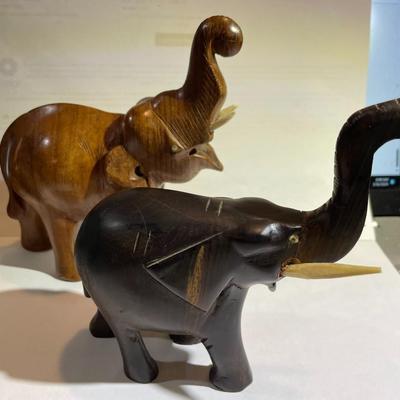 Vintage Pair of Hand Carved Wooden Elephants w/Tusks as Pictured.