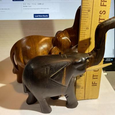 Vintage Pair of Hand Carved Wooden Elephants w/Tusks as Pictured.