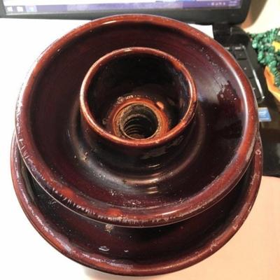 Vintage Ceramic Clover Brown Insulator Approx 9" Diameter Lower Part in Good Condition w/No Cracks or Chips. Some Ceramic...