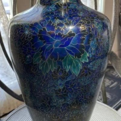 Vintage Asian Cloisonne Vase 15.25" TALL Preowned from an Estate in Fair Condition. Minor Rim Hit or Dent as Pic'd.