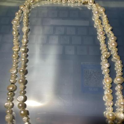 58" Coldwater Creek Freshwater Pearl Bright White Necklace w/Sterling Silver Clasp in VG Hardly Worn Condition.