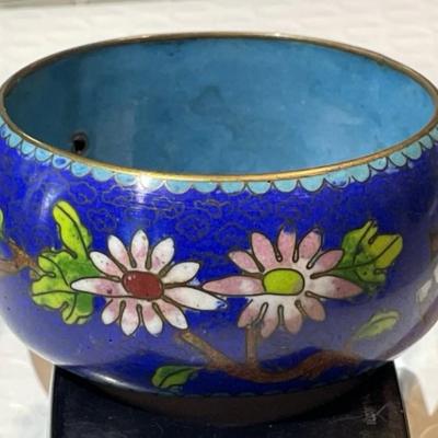 Vintage Asian Large 1.25" Wide Cloisonne Enameled Bangle Bracelet Standard Size w/Flowers Leaves in Good Preowned Condition.