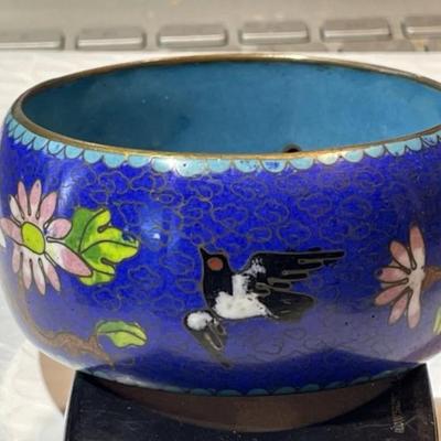 Vintage Asian Large 1.25" Wide Cloisonne Enameled Bangle Bracelet Standard Size w/Flowers Leaves in Good Preowned Condition.