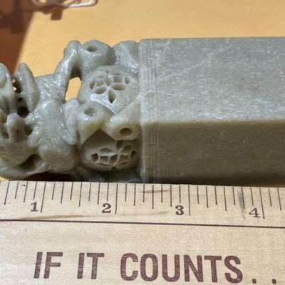 Vintage Heavy Chinese Carved Soapstone Artwork Ink Stamp Larger Size as Pictured.