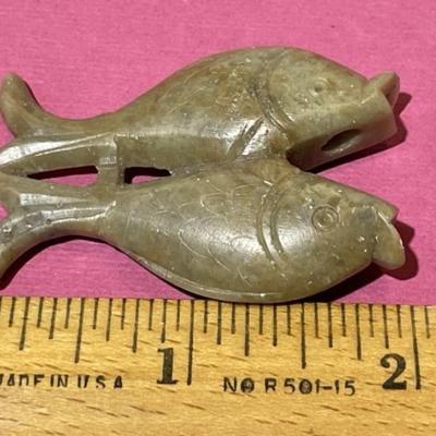 Vintage Hand Carved Asian Soapstone Double Fish Pendant Needs Stringing as Pictured in Good Condition.