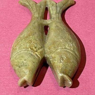 Vintage Hand Carved Asian Soapstone Double Fish Pendant Needs Stringing as Pictured in Good Condition.