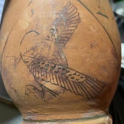 Very Early 8" Red Clay Terracotta Vase with Hieroglyphics Markings Very Interesting Piece.