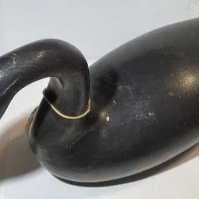 Vintage Solid Wooden Duck/Goose Decoy Signed Corner 14.5" Long Dated 1974 in Good Preowned Condition.