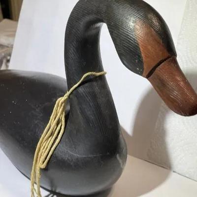 Vintage Solid Wooden Duck/Goose Decoy Signed Corner 14.5" Long Dated 1974 in Good Preowned Condition.