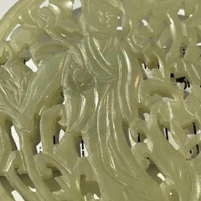 Vintage Chinese Handcrafted Jade/Jadeite Carved Pendant 3" Diameter Preowned from an Estate in VG Preowned Condition.