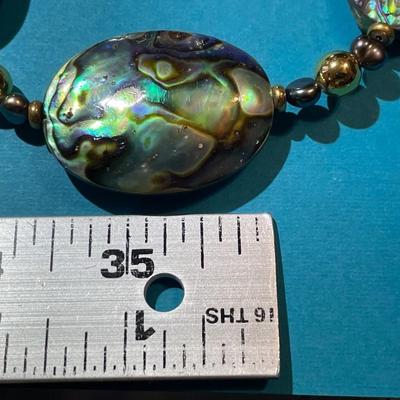 Vintage "SJ" Designer Fashion Abalone Necklace 22" in VG Preowned Condition as Pictured.