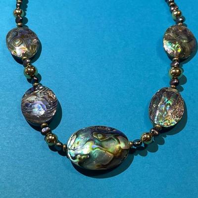 Vintage "SJ" Designer Fashion Abalone Necklace 22" in VG Preowned Condition as Pictured.