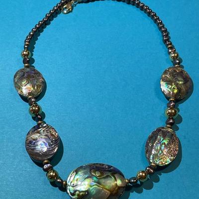 Vintage "SJ" Designer Fashion Abalone Necklace 22" in VG Preowned Condition as Pictured.