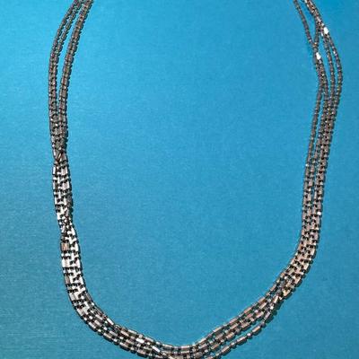 Vintage Super Long 100 Inch Sterling Silver MILOR Sparkly Ball & Rice Chain Necklace in Good Preowned Condition.