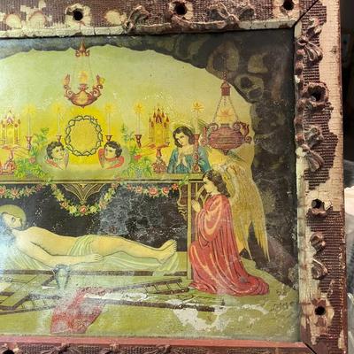 Antique Very Early Religious Bible Illustration in a Wooden Frame in Fair Preowned Condition as Pictured. (18" x 13-3/4").