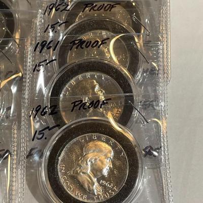 Lot of 10 Proof Franklin 90% Silver Half Dollars all in Cylinders as Pictured.