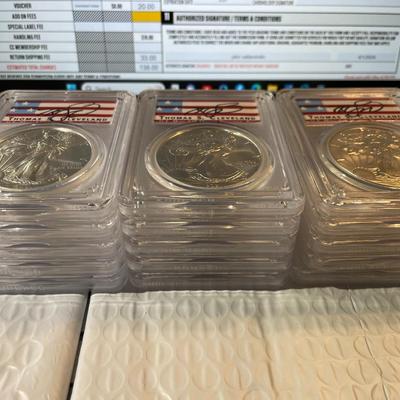 (1) 2021 AMERICAN SILVER EAGLE COIN Type-1 "Last Day of Issue" Designer Thomas Cleveland Hand Signed - PCGS MS70 - Gorgeous Coin.