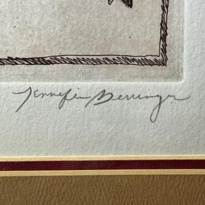 Noted Artist Jennifer Berringer Original Pencil Signed Etching Limited Edition 3/400 Frame Size 15" x 17" in Good Preowned...