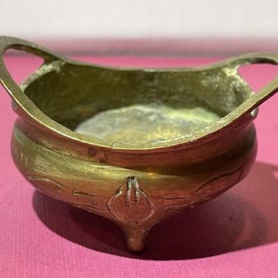 Vintage Chinese Brass Incense Bowl 2" x 2.5" in Good Preowned Condition.
