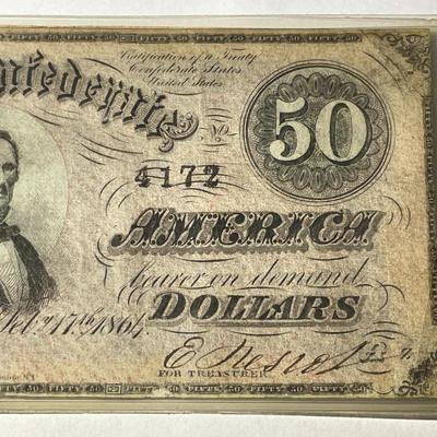 Confederate States of America 1864 $50 Circulated Condition Banknote/Currency as Pictured.