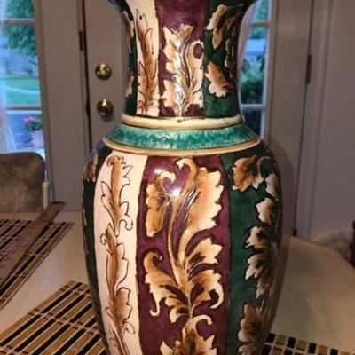 Vintage Preowned 20th Century Hand Painted Floral Vase 14-1/2” Tall Made in China as Pictured.