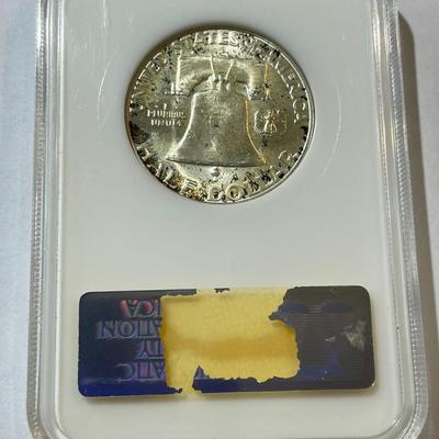 NGC Certified 1950-D MS65 Lightly Toned Franklin Silver Half Dollar as Pictured. (Has Full Bell Lines).