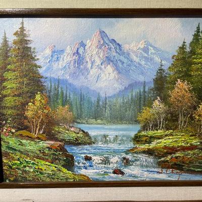 W. Chapman Acrylic/Oil on Artist Board Painting Frame Size 12.5" x 14.5" in Good Preowned Condition.