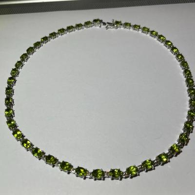 Stunning Sterling Silver .925 Peridot All-Around Stine Necklace 17.5" Long 34.8 Grams TW in VG Preowned Condition.