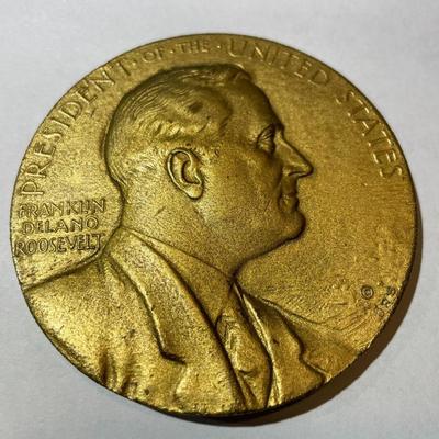 Scarce US President Franklin Delano Roosevelt Memorial Bronze Medal 1945 Repainted 3" in Diameter.