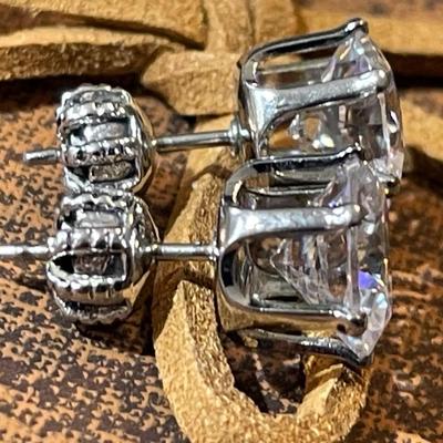 Vintage 1+-Carat Plus Each CZ Stud Earrings in VG Preowned Condition.