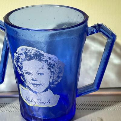 2-Vintage Shirley Temple Mug Ritz Blue Depression Glasses 3-5/8" Tall in Good Preowned Condition as Pictured,