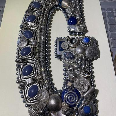 Salvati Designs "G" Repurposed Fashion Jewelry Etc Hanging Wall Decor 10" Tall x 5.5" Wide as Pictured.