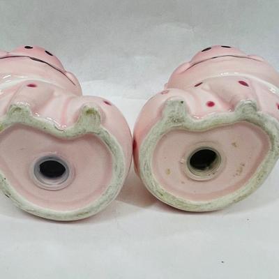 Vintage Ceramic Pink Pigs with Bibs Salt & Pepper Shakers