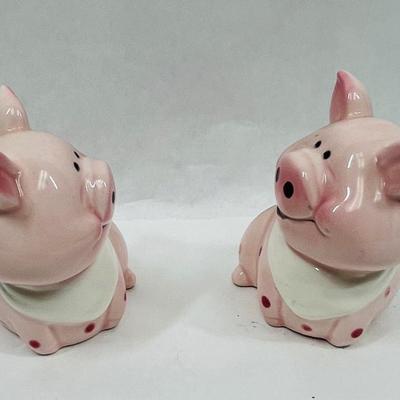 Vintage Ceramic Pink Pigs with Bibs Salt & Pepper Shakers