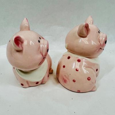 Vintage Ceramic Pink Pigs with Bibs Salt & Pepper Shakers