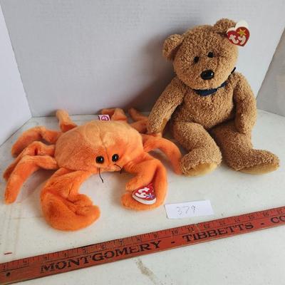 Ty Beanie Buddies Large Plush Orange Crab and Fuzz floppy bear