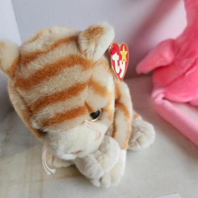 TY BEANIE BUDDIES FLAMINGO PINK and Amber The Gold Tabby Cat