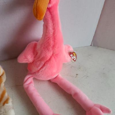 TY BEANIE BUDDIES FLAMINGO PINK and Amber The Gold Tabby Cat