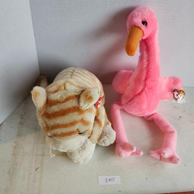 TY BEANIE BUDDIES FLAMINGO PINK and Amber The Gold Tabby Cat