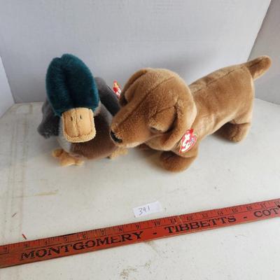 TY Beanie Buddy "Jake" the Mallard Duck and Weenie the Dachshund Dog