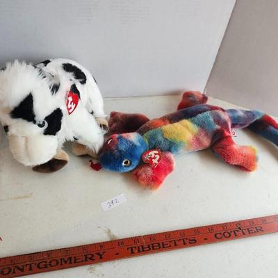 TY Beanie Buddy Tie- Dye Ty Lizzy and MOOTINA PLUSH BLACK AND WHITE COW