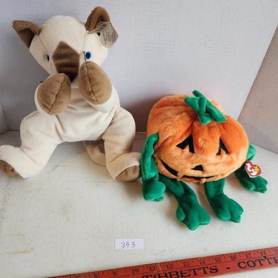 Ty Beanie Buddies Pumkin the Pumpkin and Snip the Siamese Cat