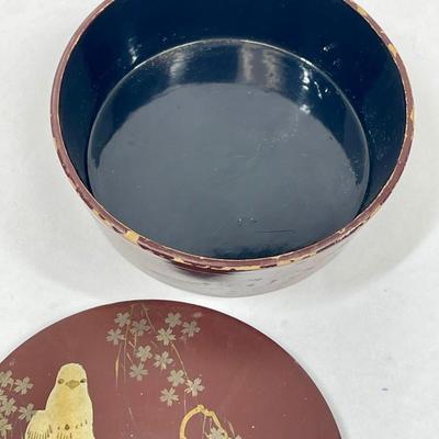 Antique Asian Lacquered Covered box with Parrot bird