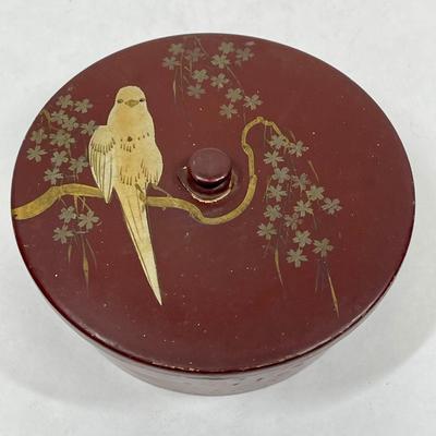 Antique Asian Lacquered Covered box with Parrot bird