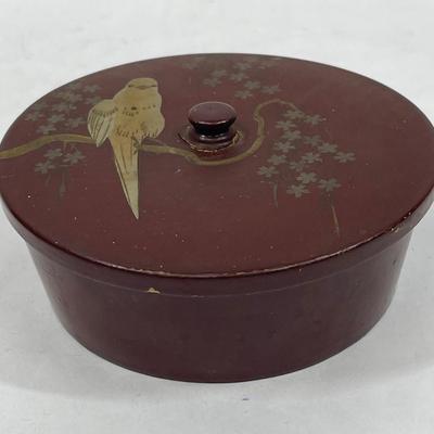 Antique Asian Lacquered Covered box with Parrot bird
